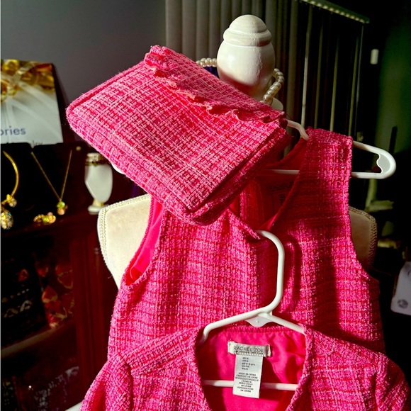 NWOT Rachel Zoe 3 Piece Matching Pink Boucle Dress Ensemble W Jacket Sz 6 - Picture 3 of 16